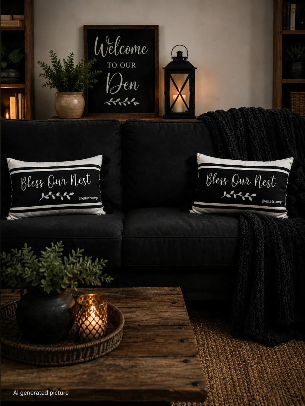 Bless Our Nest Black/White Embroidered Throw Pillows With End Tassels 14x8x3.5